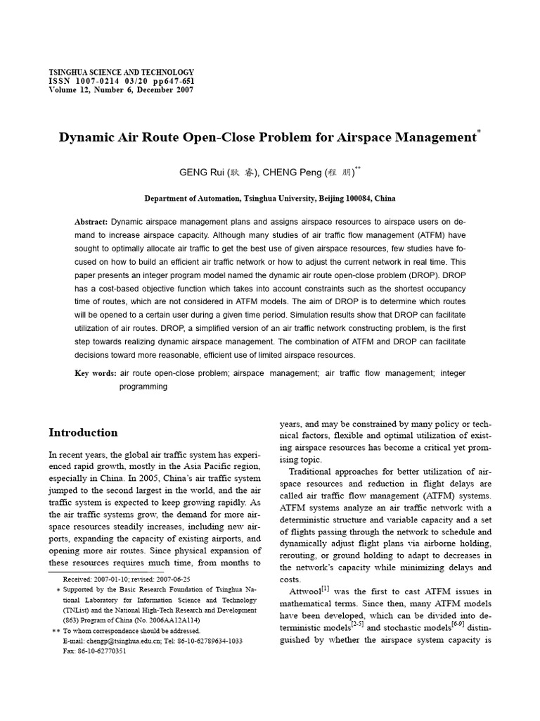 Dynamic Air Route Management Model | PDF | Air Traffic Control ...
