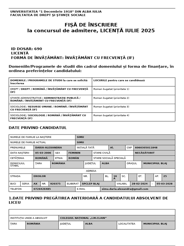 Dosar 690 Fisa Candidat | PDF