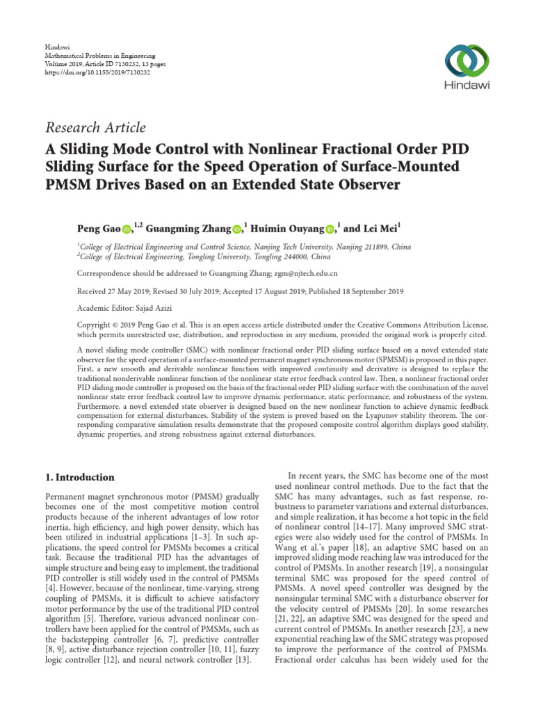 Nonlinear Fractional PID Control for PMSM | PDF | Control Theory | Torque