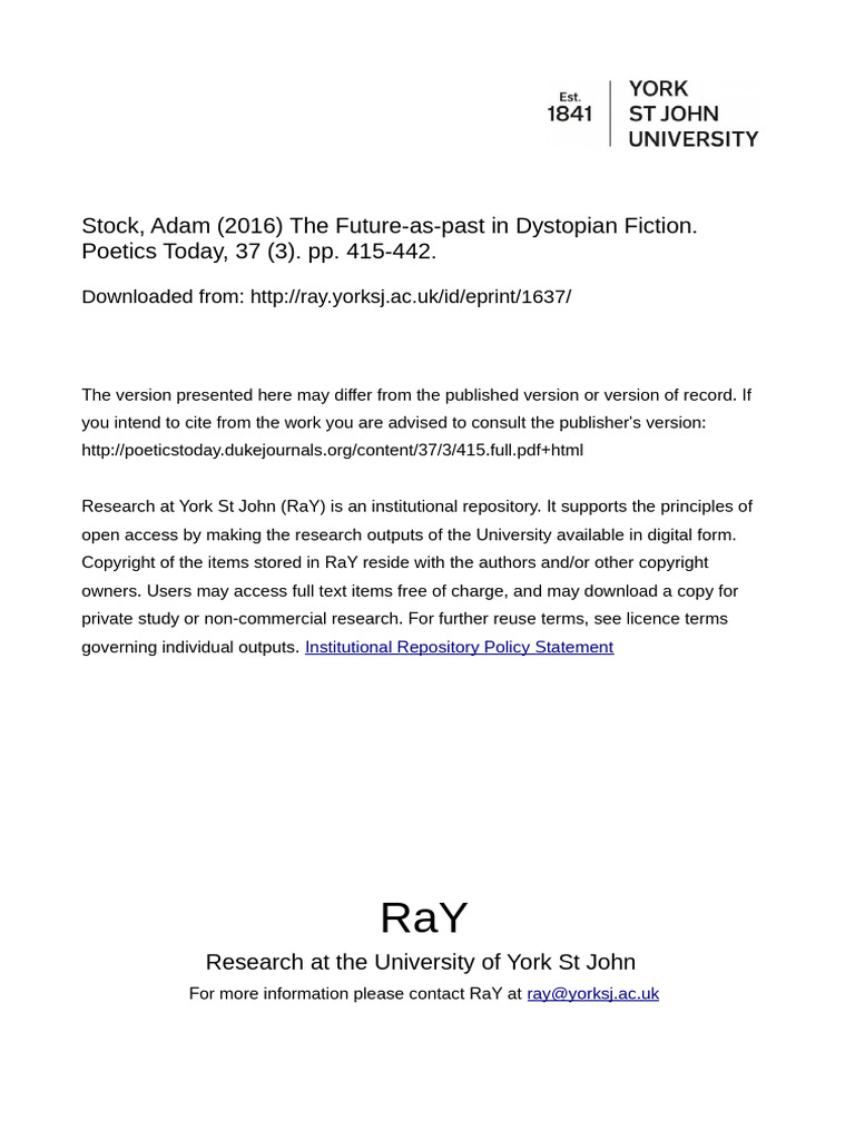 Future Histories in Dystopian Fiction | PDF | Dystopia | Utopian And ...