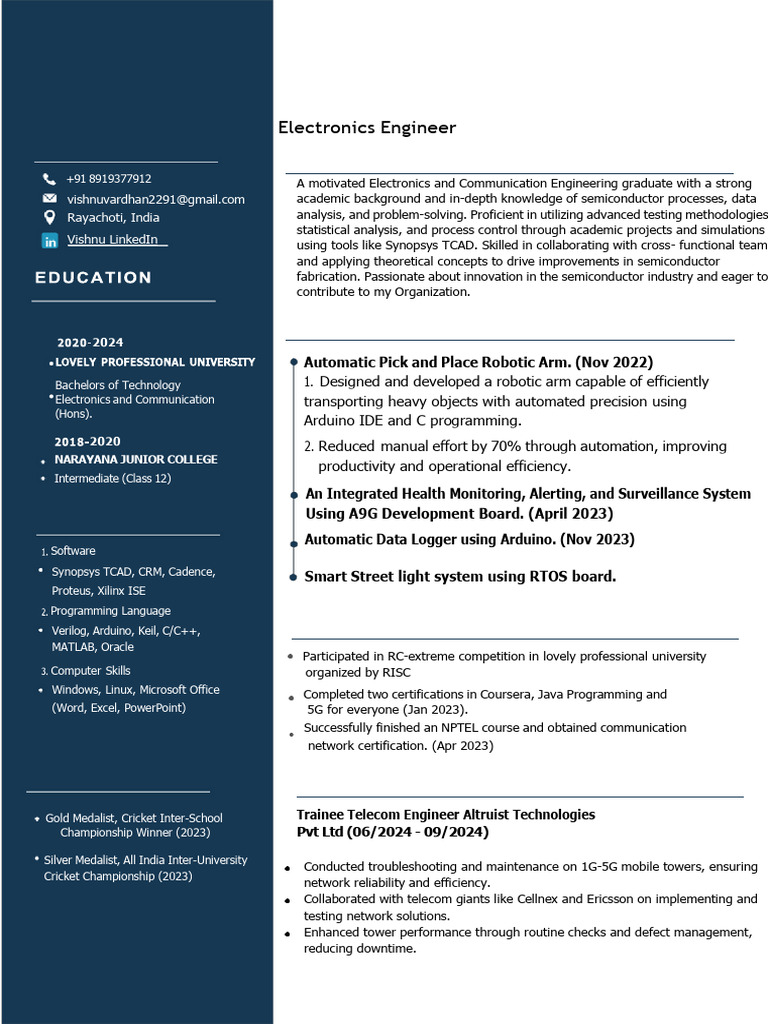Vishnu - Embedded Systems Design Intern - CV | PDF | Computing ...