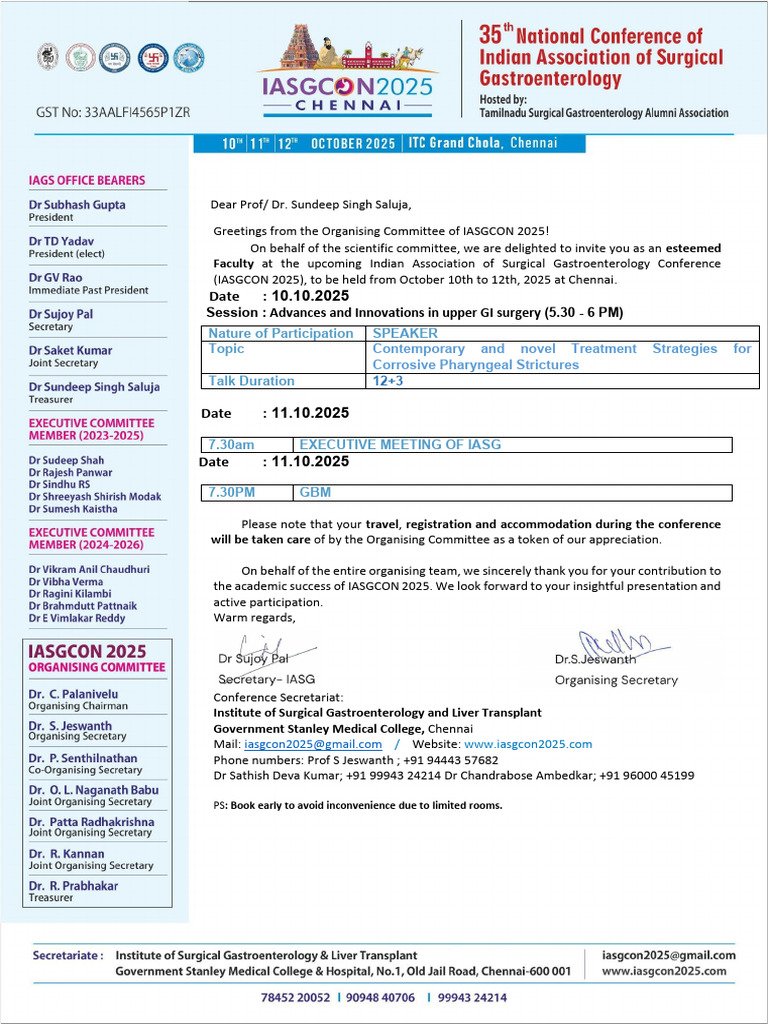 IASGCON 2025 Invitation for Speakers | PDF