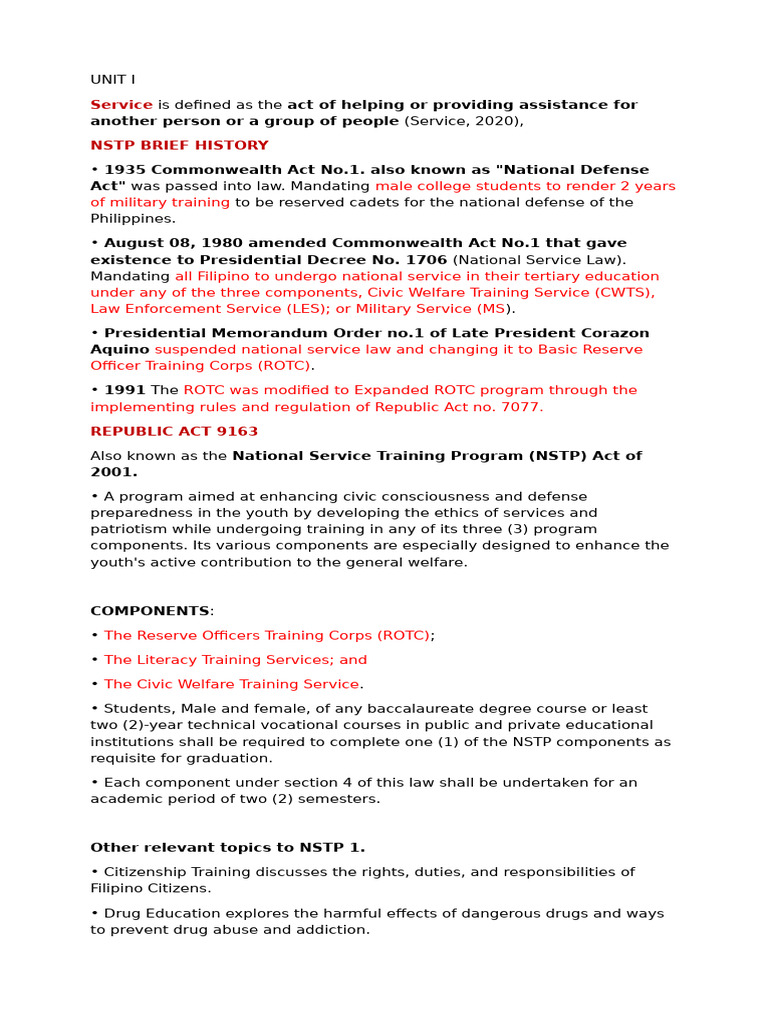 NSTP Reviewer Lesson 1 | PDF | Philippines