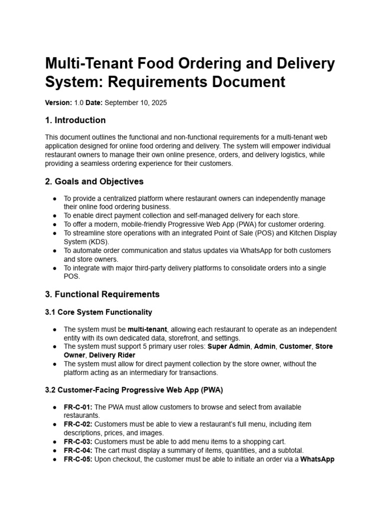 Food Ordering System Requirement Document | PDF | Point Of Sale | Computing