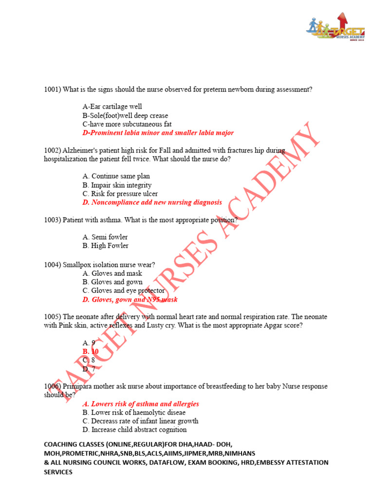 Essential Nursing Exam Questions for Saudi | PDF | Childbirth | Chronic ...