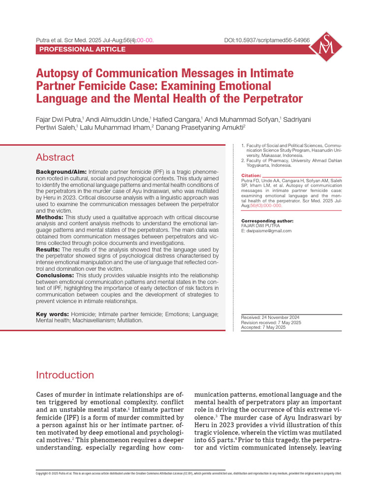 Autopsy of Communication Messages in Intimate Partner Femicide Case ...