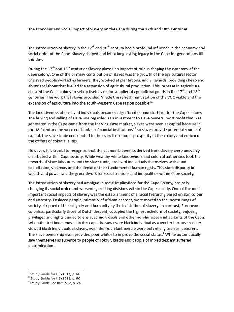 The Economic and Social Impact of Slavery On The Cape During The 17th ...
