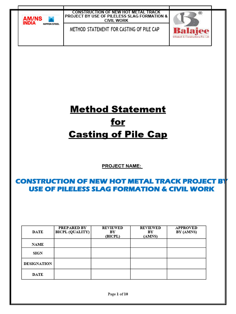 Method Statement for Pile Cap Casting | PDF | Concrete | Building Materials