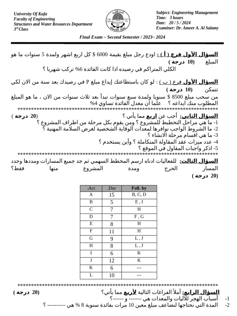 Final Exam - Second Semester / 2023 - 2024 | PDF