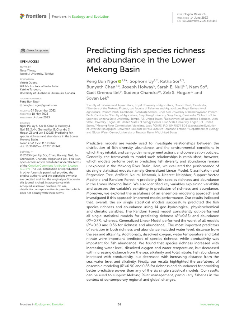 Fish Diversity in Lower Mekong Basin | PDF | Dependent And Independent ...