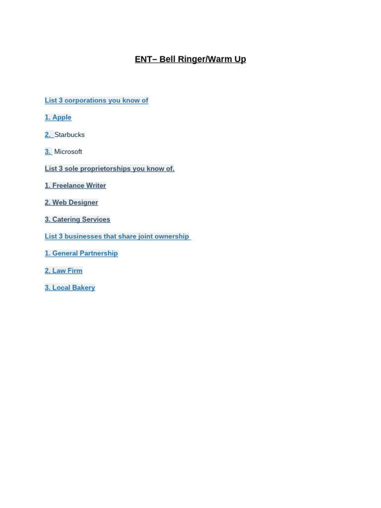 ENT - Bell Ringer - Warm Up | PDF