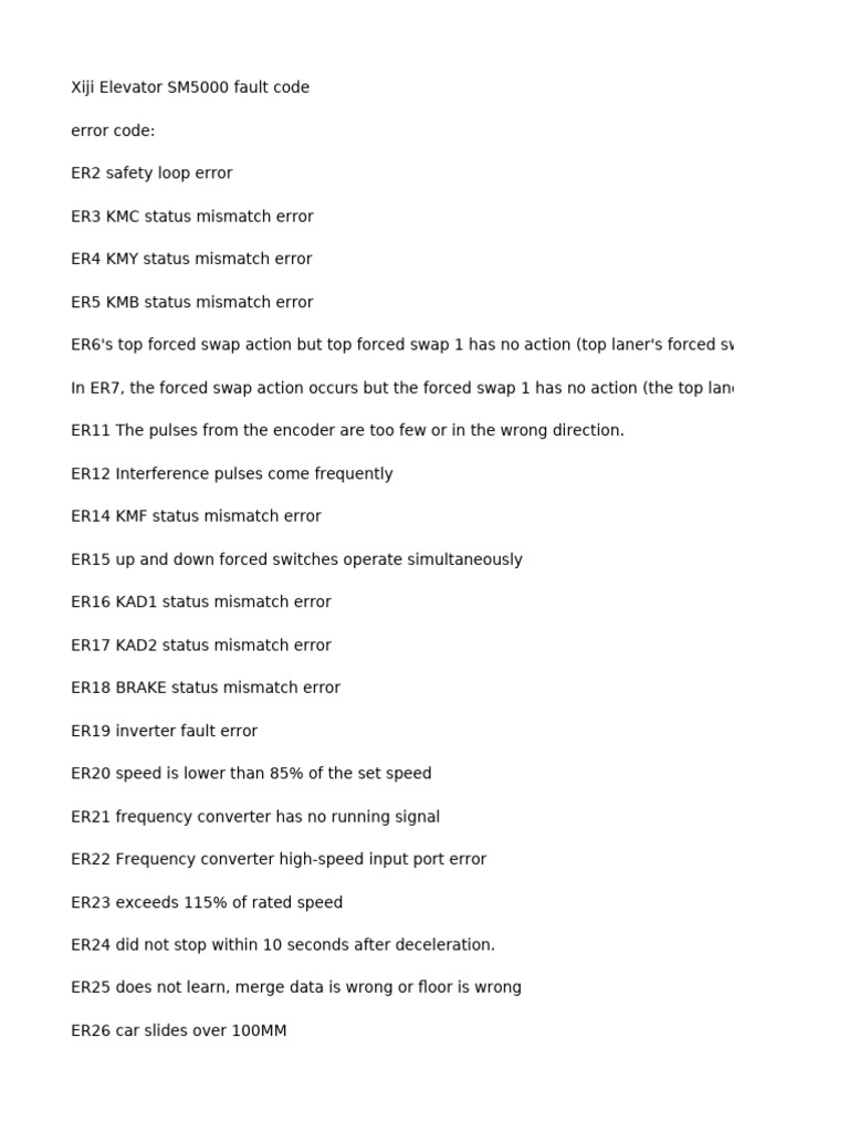 Xiji Elevator SM5000 Fault Codes Guide | PDF | Elevator | Switch