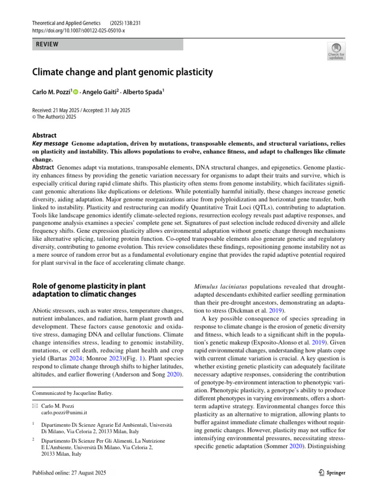 Plant Genomic Plasticity and Climate Adaptation | PDF | Mutation ...