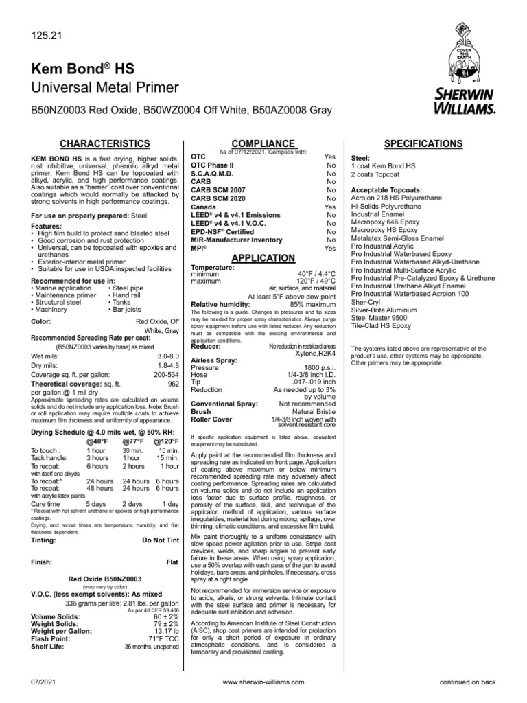 Kem Bond® HS Universal Metal Primer | PDF | Paint | Epoxy