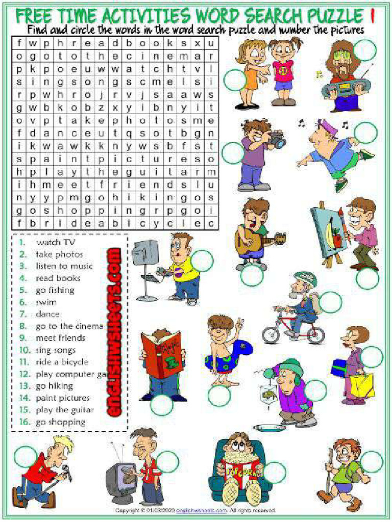 Free Time Activities ESL Vocabulary Worksheets | PDF