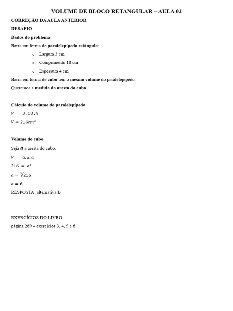 Volume de Bloco Retangular - Aula 02 | PDF