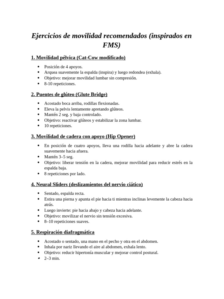 Ejercicios de Movilidad FMS | PDF | Pelvis | Sistema musculoesquelético