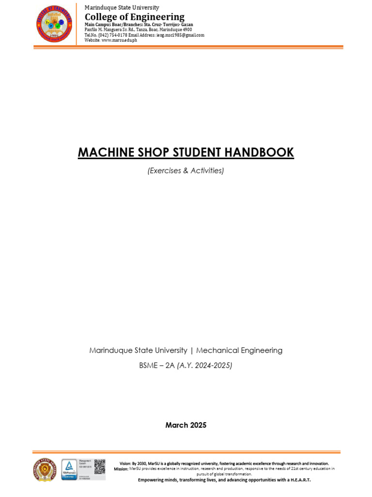 Machine Shop Handbook for BSME Students | PDF | Welding | Construction