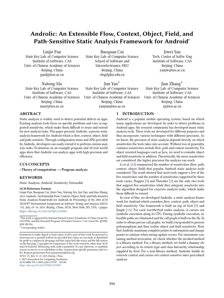 Androlic: Extensible Static Analysis for Android | PDF | Class ...