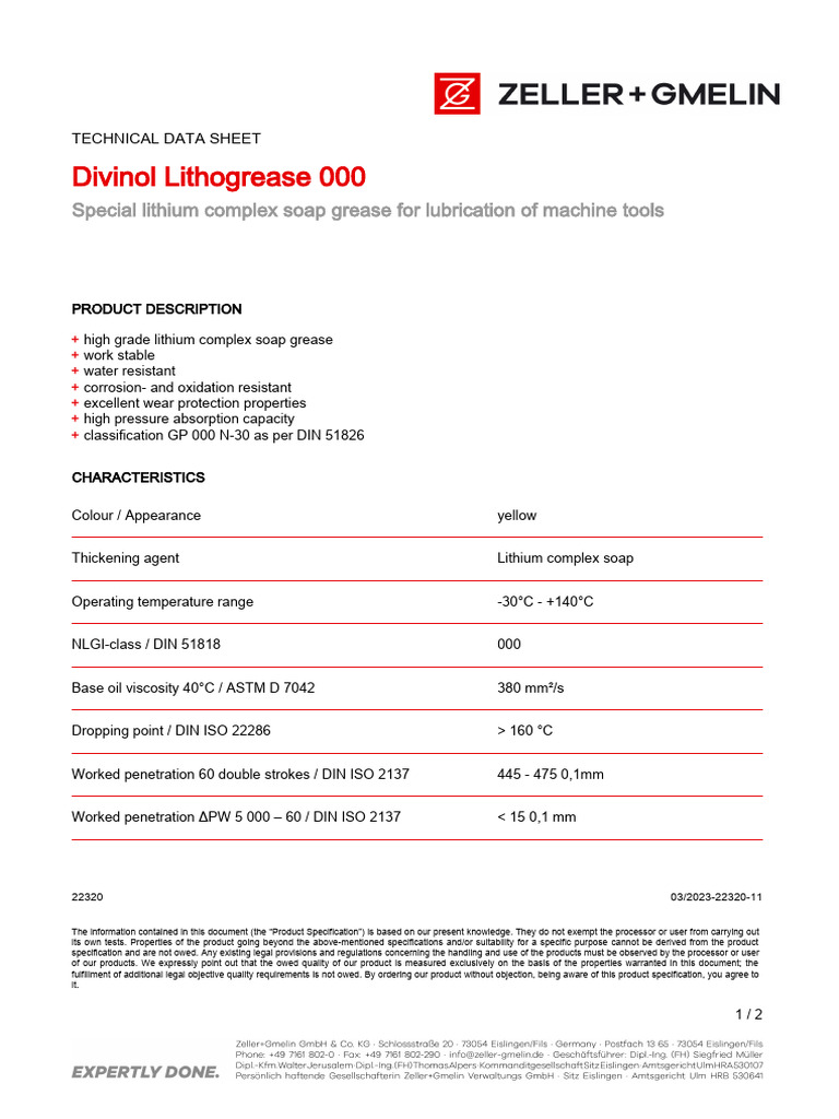 Divinol Lithogrease 000 - FT | PDF | Materials | Mechanical Engineering