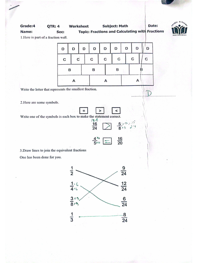 Fractions and Calculating With Fractions Worksheet Answer Key-17.06. ...