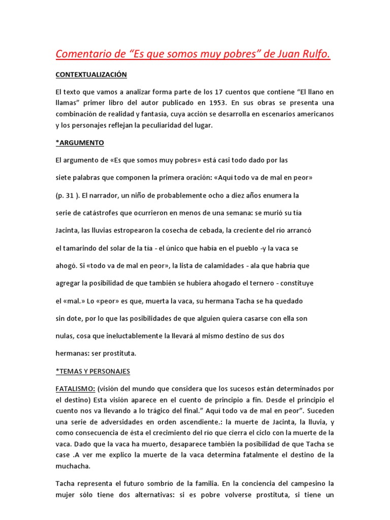 Comentario De Es Que Somos Muy Pobres Vacas Narracion