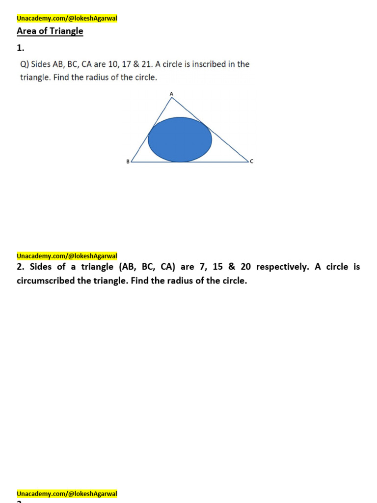 Triangle Area and Radius Calculations | PDF