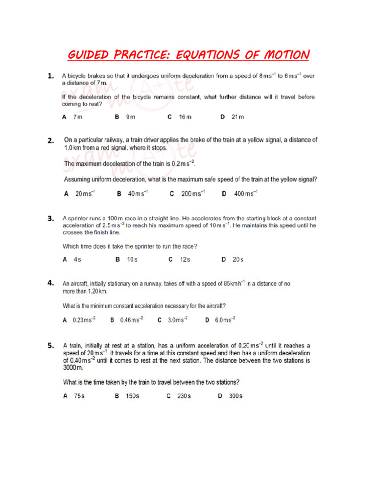 Guided Practice Kinematics p1 Eqautions of Motion | PDF