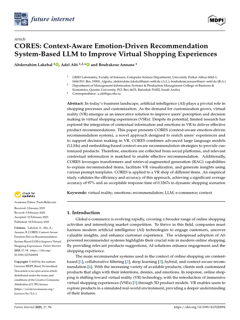 CORES Context Aware Emotion D | PDF | Virtual Reality | Emotions