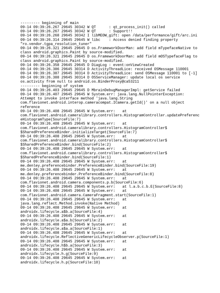 Android Camera NullPointerException Log | PDF | Computing | Computer ...