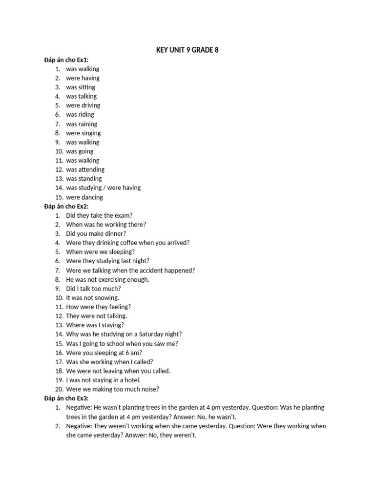 Grade 8 Answer Key for Unit 9 | PDF