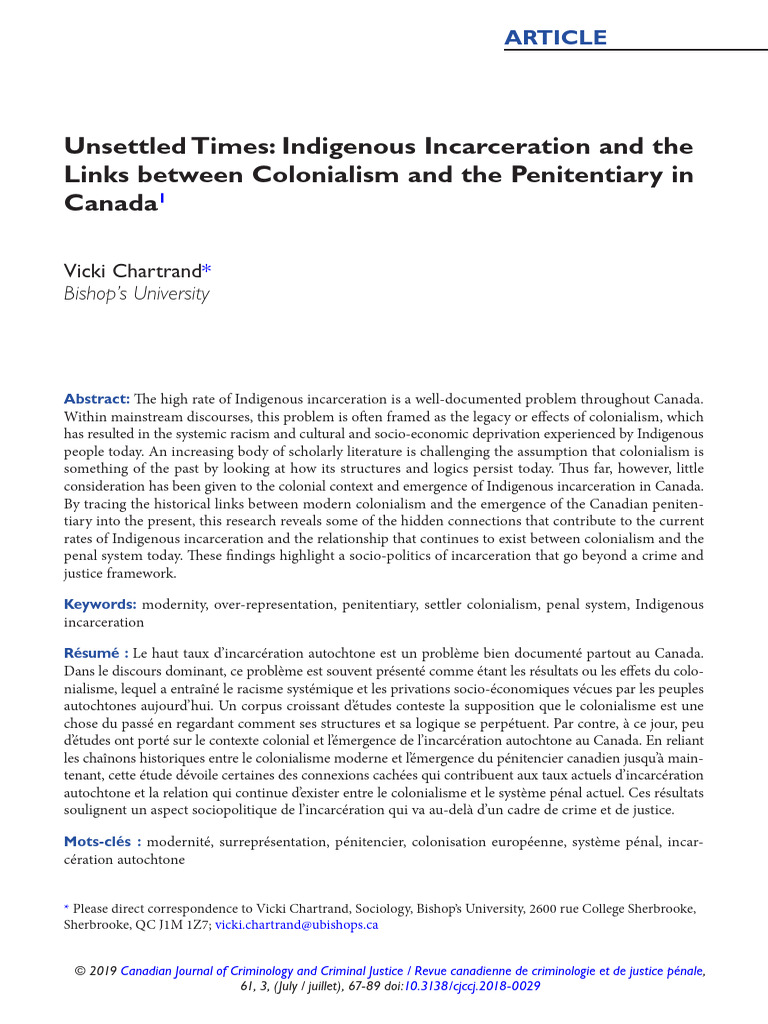 Chartrand 2019 Unsettled Times Indigenous Incarceration and The Links ...