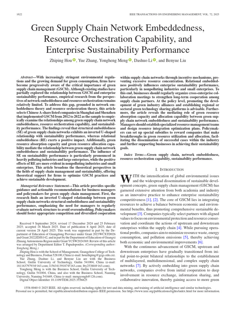 Green Supply Chain and Sustainability Performance | PDF | Supply Chain ...