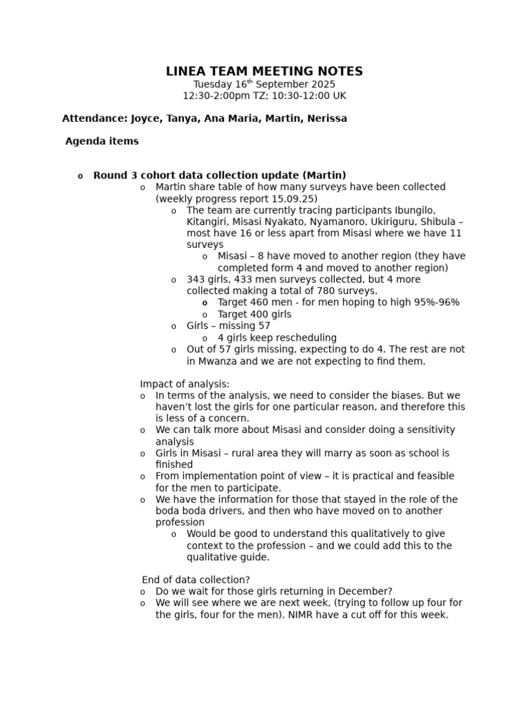 16 September 2025 - LINEA Team Meeting Notes | PDF | Psychological ...