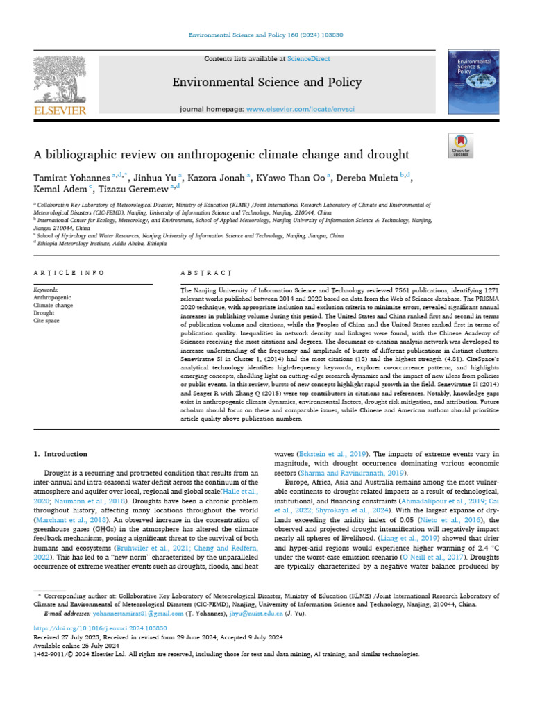 A Bibliographic Review On Anthropogenic Climate Change and Drought ...