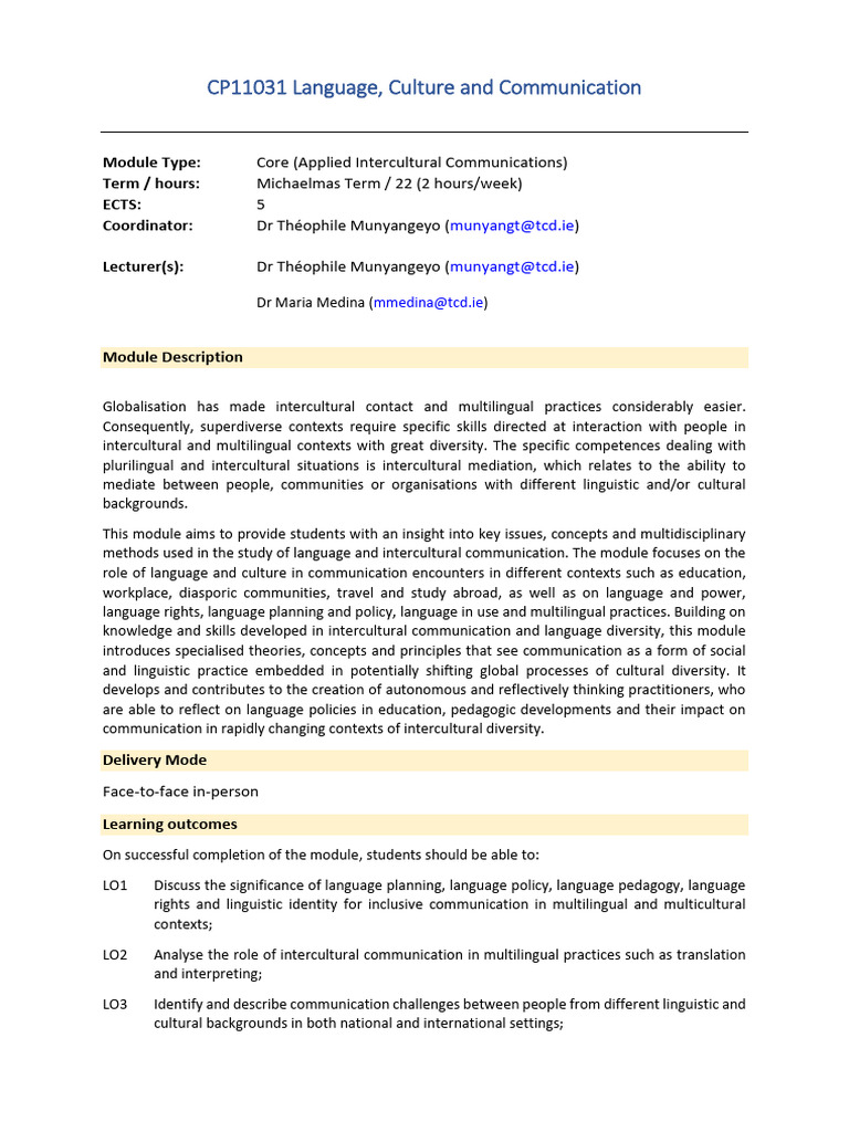 ICP11031 Language Culture and Communication 2025-26 | PDF | Cross ...