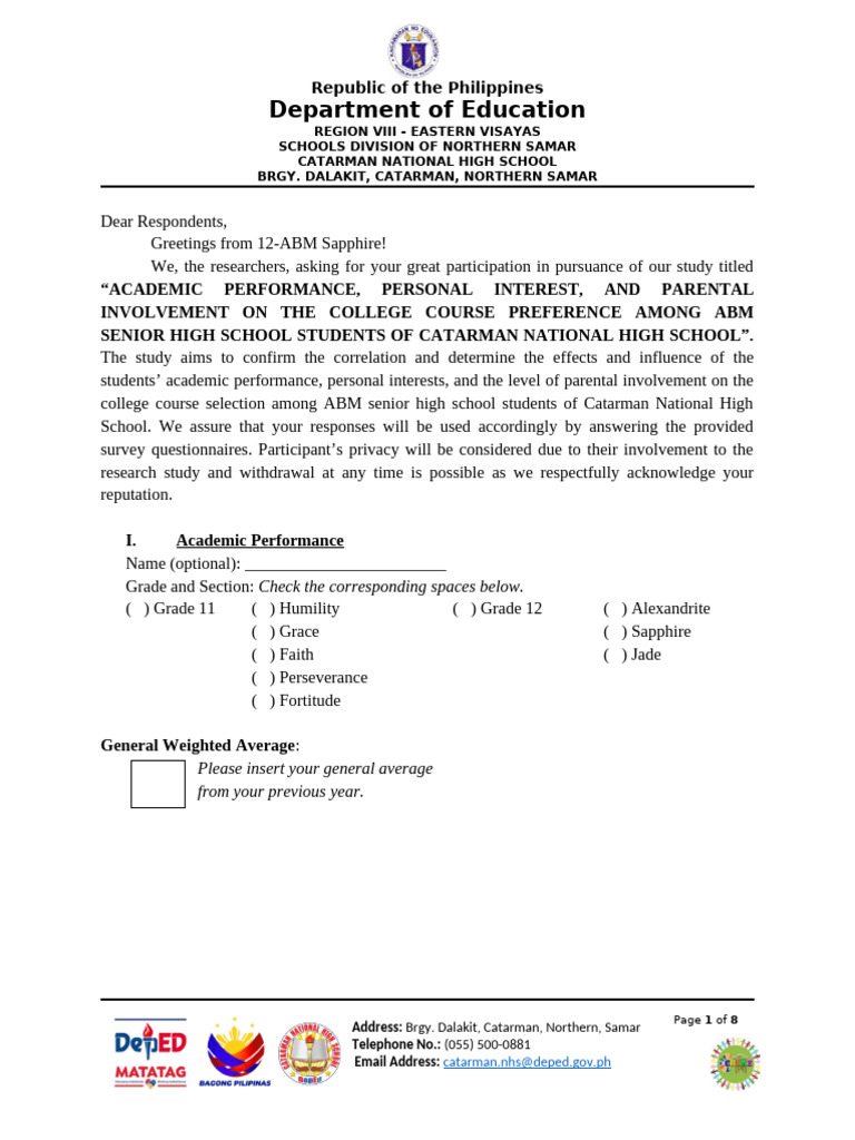 College Course Preference Study in Catarman | PDF | Bachelor Of Science ...