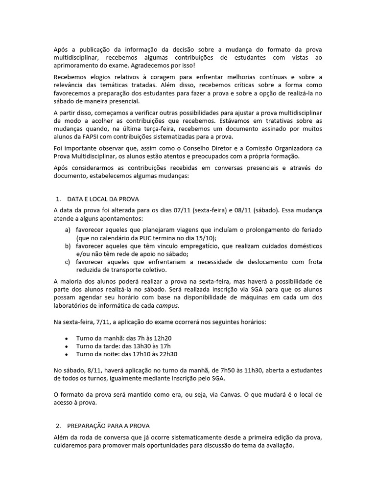 Mudanças na Prova Multidisciplinar FAPSI | PDF | Interdisciplinaridade