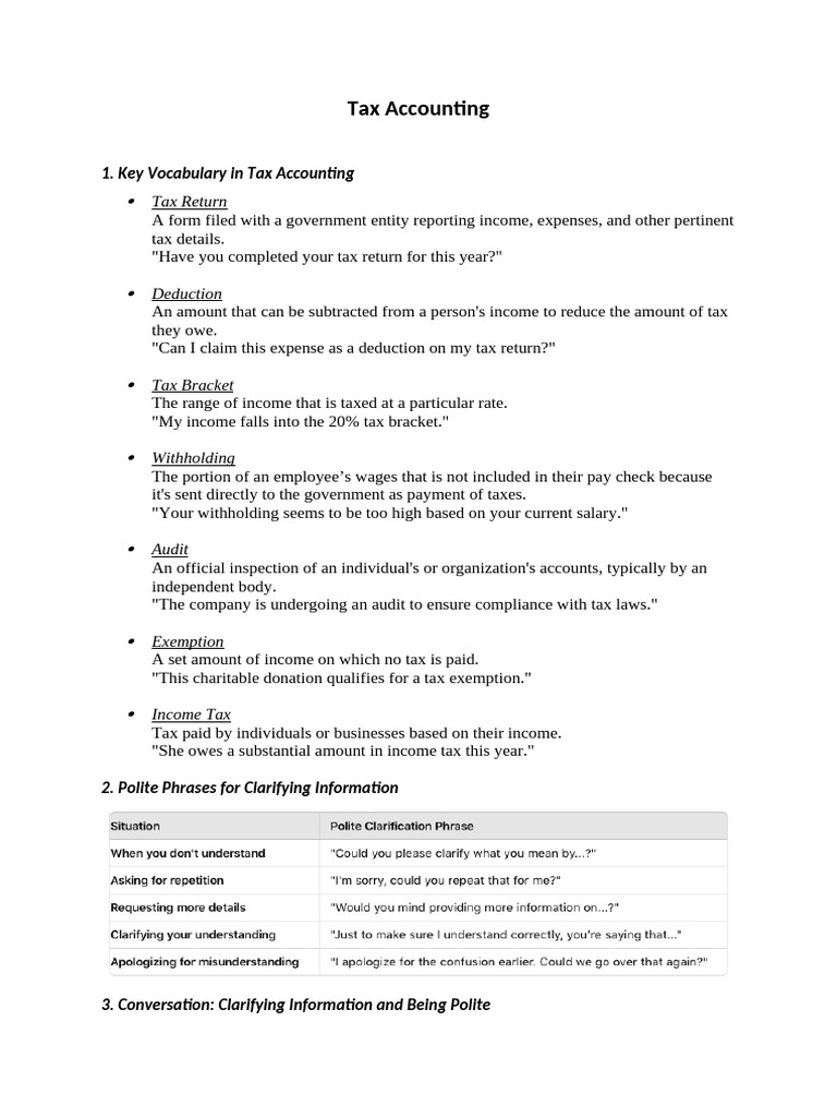 Tax Accounting Vocabulary and Clarifications | PDF | Tax Bracket | Tax ...