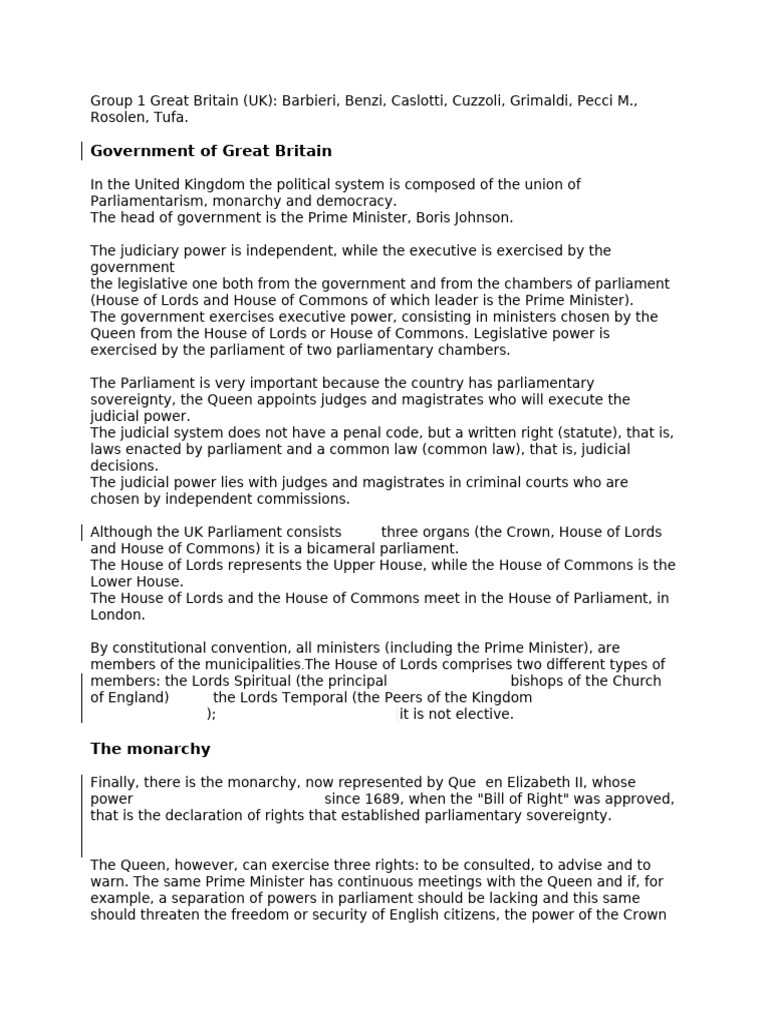 Form of Government in The UK | PDF | House Of Lords | Parliament