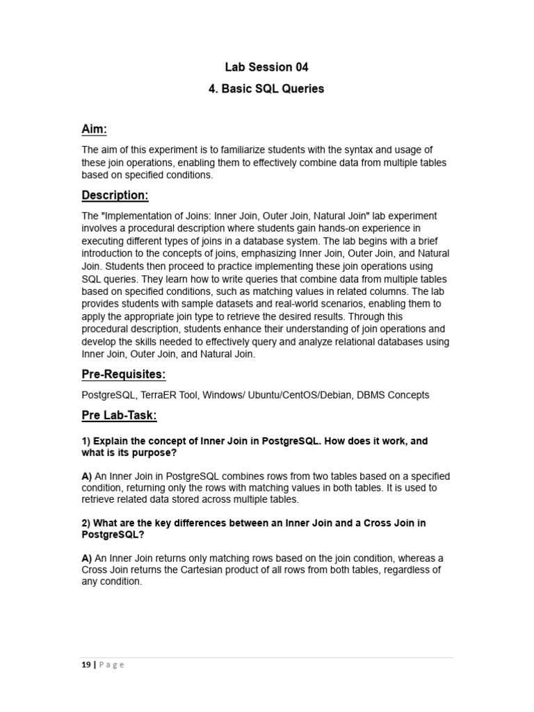 SQL Joins Lab: Inner, Outer, Natural | PDF | Table (Database) | Databases