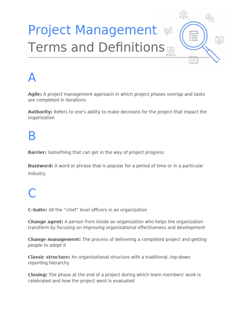 Course 1 Glossary PM Terms and Definitions | PDF | Project Management ...