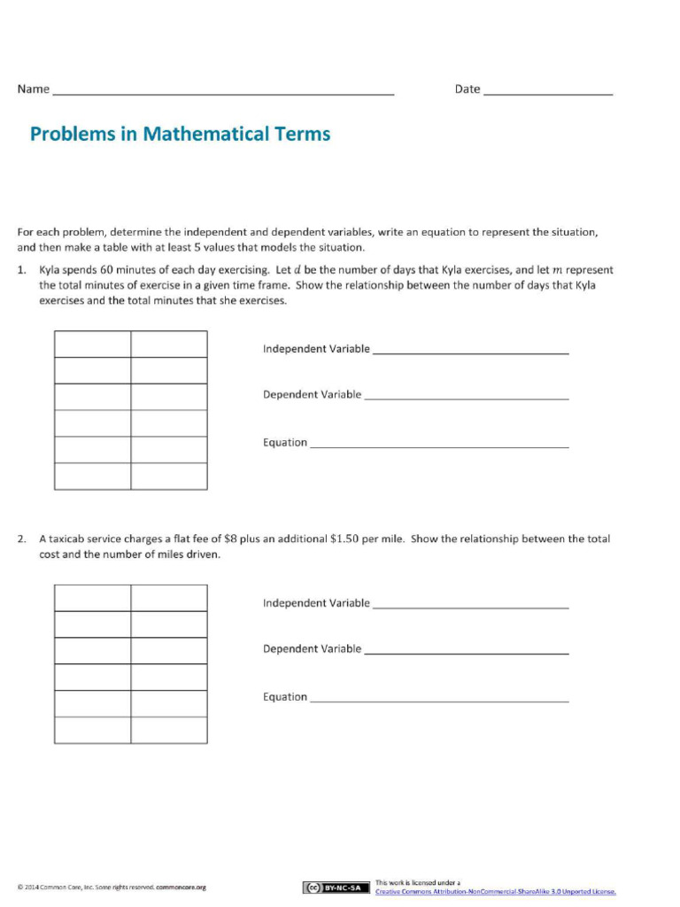 6 EE C 9 6th Grade Independent and Dependent Variables Worksheets | PDF