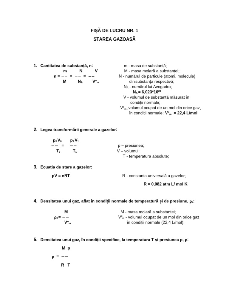 Fisa de Lucru Nr. 1 Starea Gazoasa | PDF