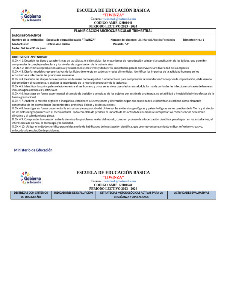 Planificación Educativa Octavo Básico 2023 | PDF | Ecosistema ...