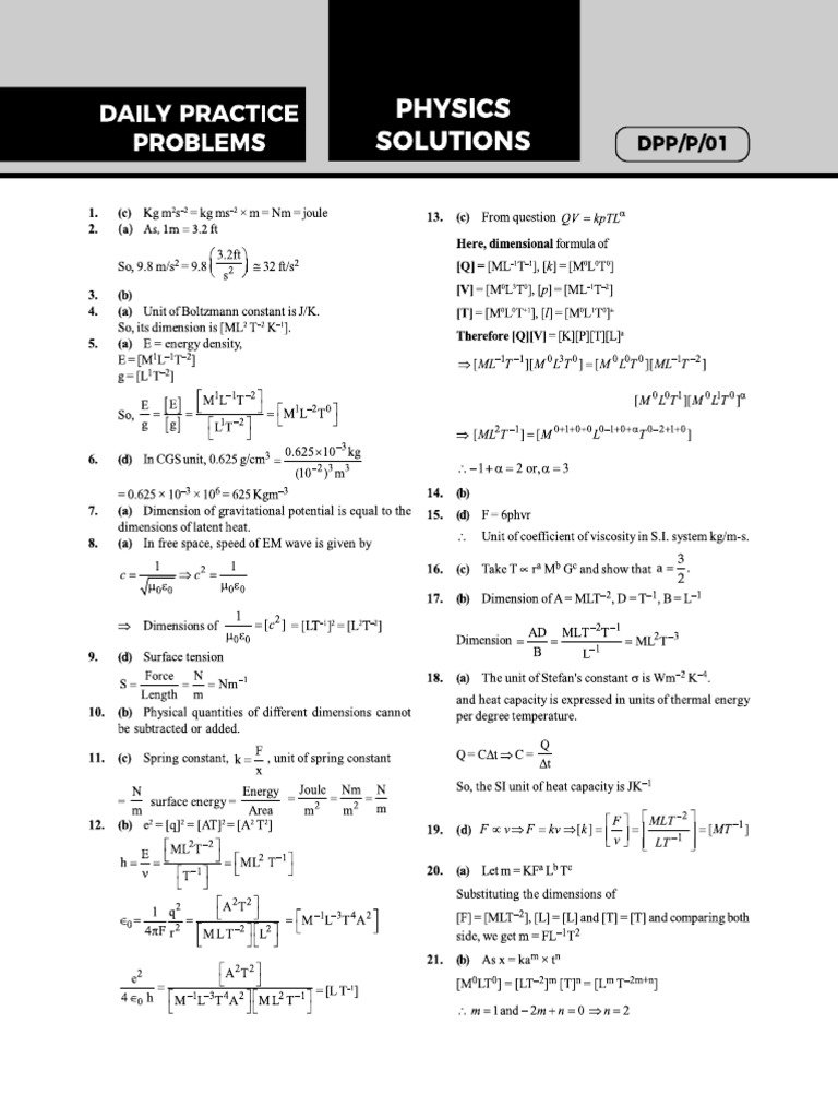 1st Part 70 DPP Physics Solutions - Curve | PDF