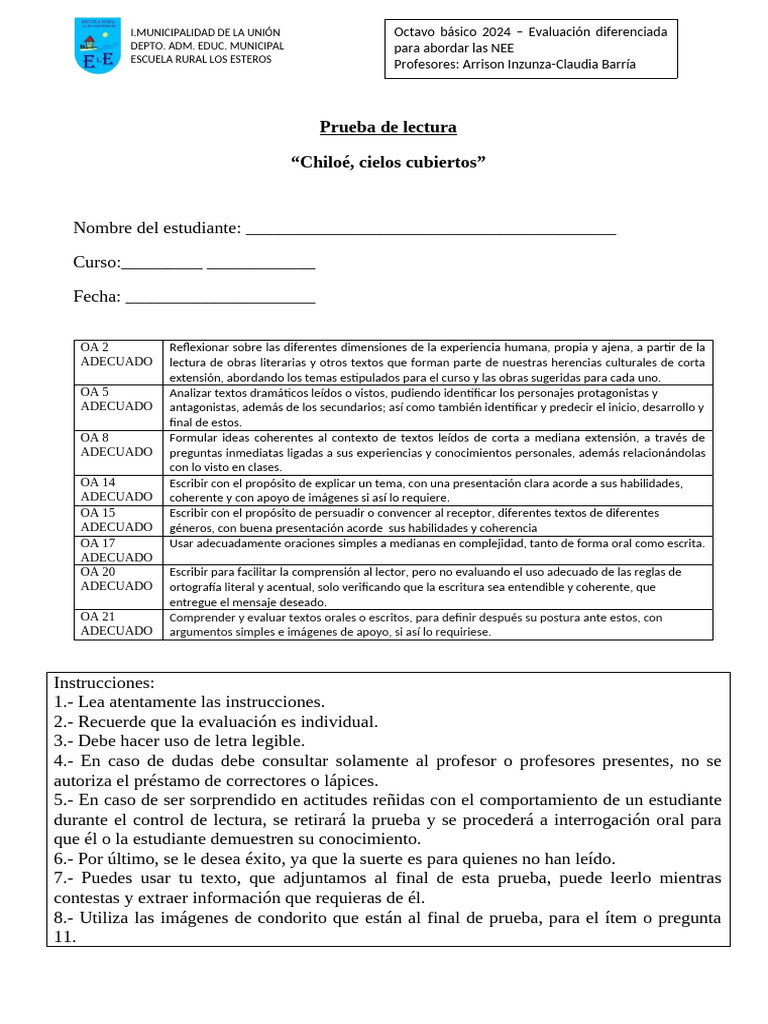 Evaluación Diferenciada Octavo Básico 2024 | PDF