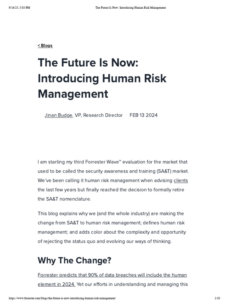 The Future Is Now - Introducing Human Risk Management | PDF | Risk ...