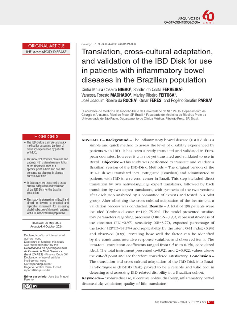 Validation of IBD-Disk in Brazil | PDF | Inflammatory Bowel Disease