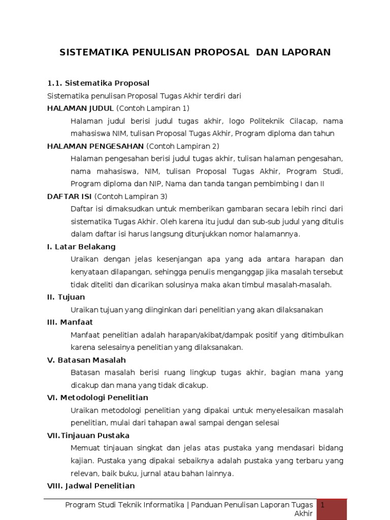 Sistematika Penulisan Proposal Dan Laporan Tugas Akhir